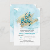 Modern Watercolor Blue Gold Oh Baby Shower Invitation (Front/Back)