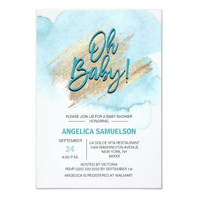 baby blue and gold baby shower invitations