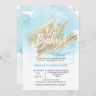 Modern Watercolor Blue Gold Oh Baby Shower