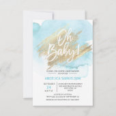 Modern Watercolor Blue Gold Oh Baby Shower Invitation (Front)
