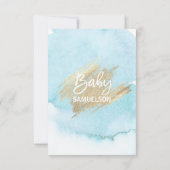Modern Watercolor Blue Gold Oh Baby Shower Invitation (Back)