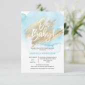 Modern Watercolor Blue Gold Oh Baby Shower Invitation (Standing Front)