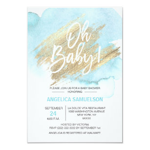 Modern Baby Shower Invitations Zazzle Modern Watercolor Blue Gold Oh Baby Shower Invitation