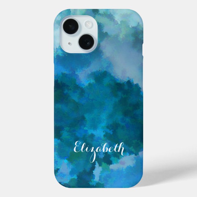 Modern Watercolor Blue Green Custom Name Template Case-Mate iPhone Case (Back)