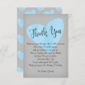 Modern Watercolor Blue Heart Boy Baby Shower Thank You Card (Front/Back)