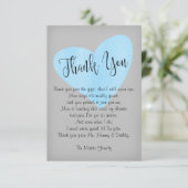Modern Watercolor Blue Heart Boy Baby Shower Thank You Card (Standing Front)