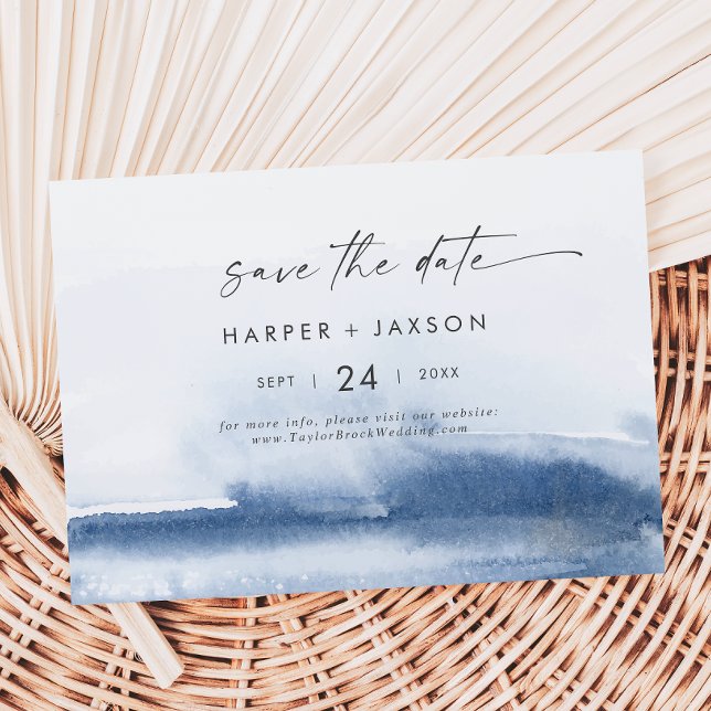Modern Watercolor | Blue Horizontal Save The Date (Creator Uploaded)