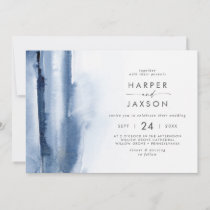 Modern Watercolor |  Blue Horizontal Wedding Invitation