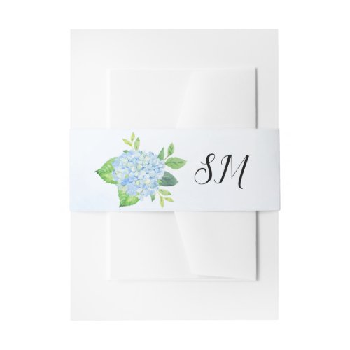 Modern Watercolor Blue Hydrangea Wedding Invitation Belly Band