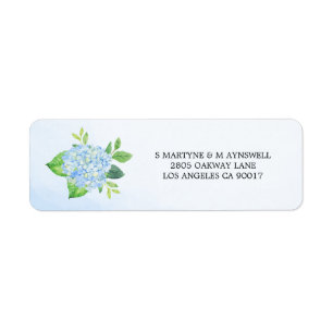 Modern Watercolor Blue Hydrangea Wedding Label