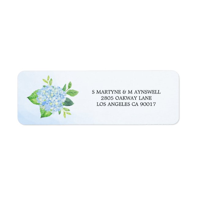 Modern Watercolor Blue Hydrangea Wedding Label (Front)