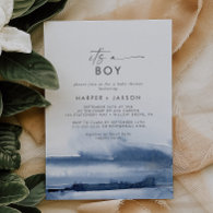 Modern Watercolor | Blue It's A Boy Baby Shower Invitation