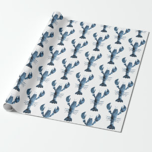 Modern Watercolor Blue Lobster Wrapping Paper