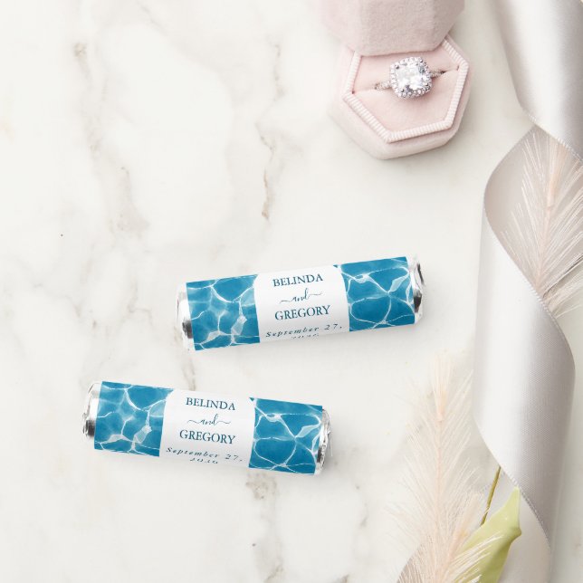 Modern Watercolor Blue Ocean Beach Wedding Breath Savers® Mints (Wedding)