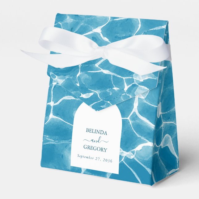 Modern Watercolor Blue Ocean Beach Wedding Favor Boxes (Front Side)
