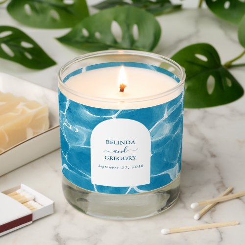 Modern Watercolor Blue Ocean Beach Wedding Favor Scented Candle