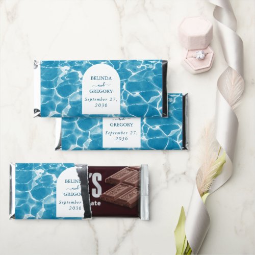 Modern Watercolor Blue Ocean Beach Wedding Hershey Bar Favors