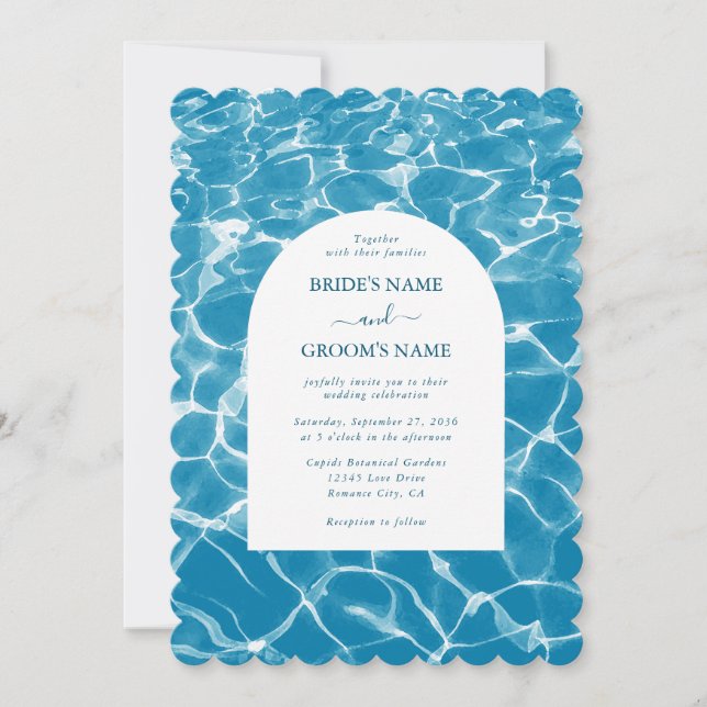 Modern Watercolor Blue Ocean Beach Wedding Invitation (Front)