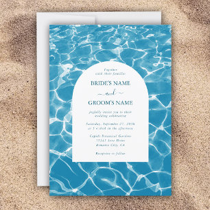 Modern Watercolor Blue Ocean Beach Wedding Invitation