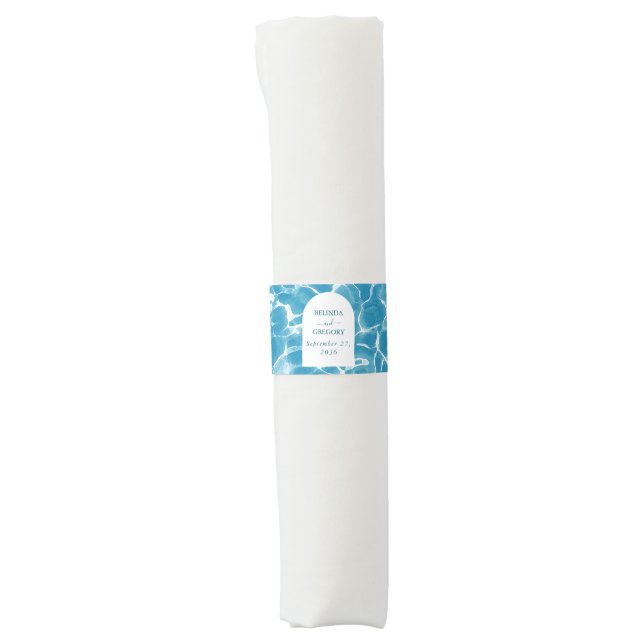 Modern Watercolor Blue Ocean Beach Wedding Napkin Bands (Front)