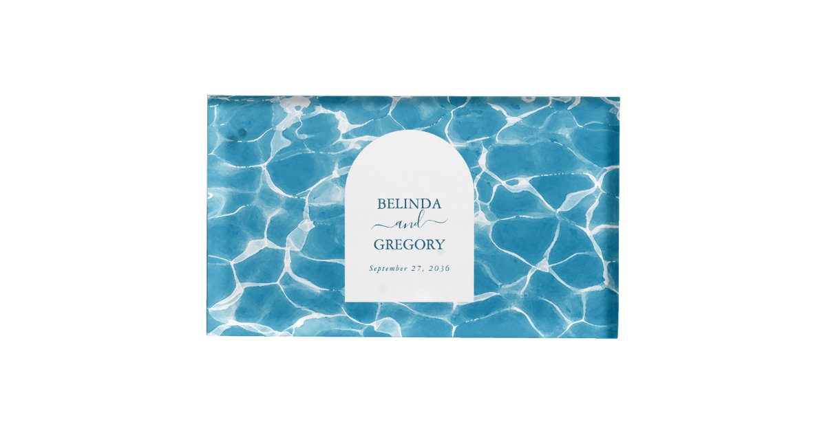 Modern Watercolor Blue Ocean Beach Wedding Place Card Holder | Zazzle
