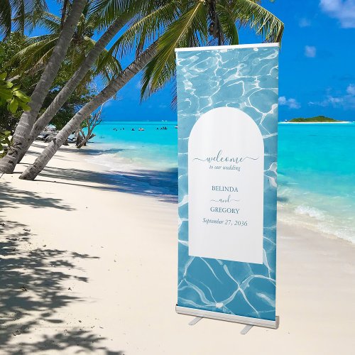 Modern Watercolor Blue Ocean Beach Wedding Retractable Banner