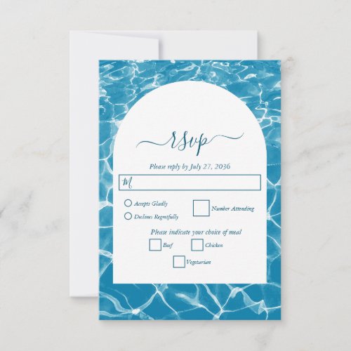 Modern Watercolor Blue Ocean Beach Wedding RSVP Card