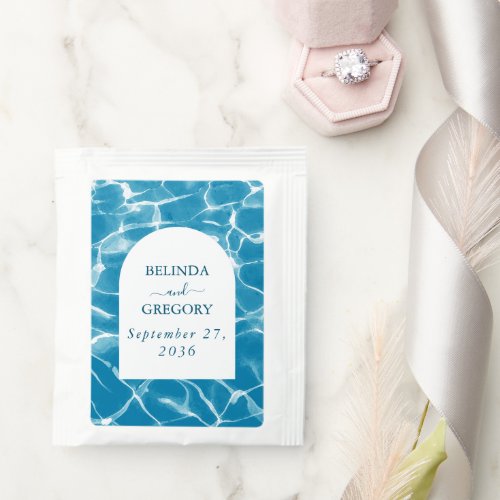 Modern Watercolor Blue Ocean Beach Wedding Tea Bag Drink Mix