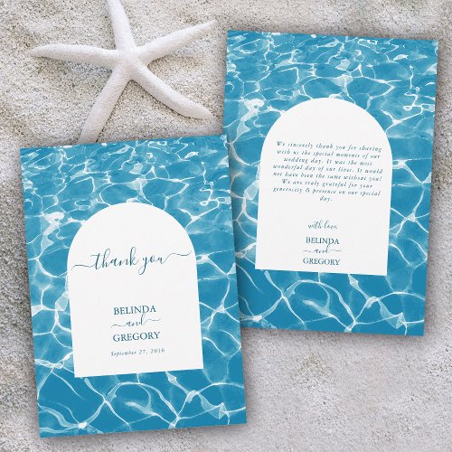Modern Watercolor Blue Ocean Beach Wedding Thank You Card