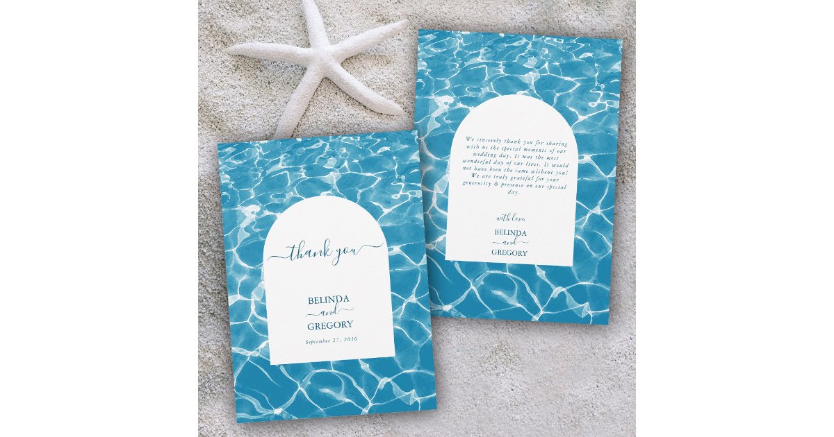 Modern Watercolor Blue Ocean Beach Wedding Thank You Card | Zazzle