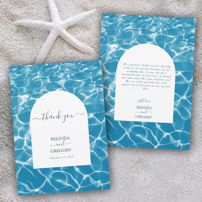 Modern Watercolor Blue Ocean Beach Wedding Thank You Card | Zazzle