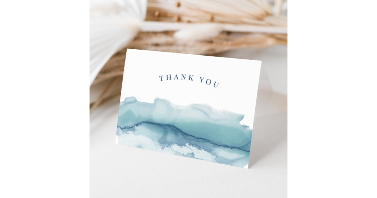 Modern Watercolor Blue Ocean Wedding Thank You Card | Zazzle