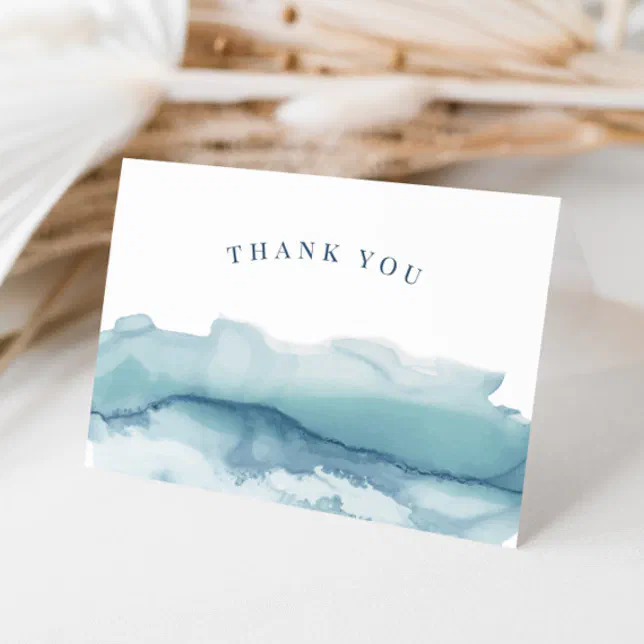 Modern Watercolor Blue Ocean Wedding Thank You Card | Zazzle