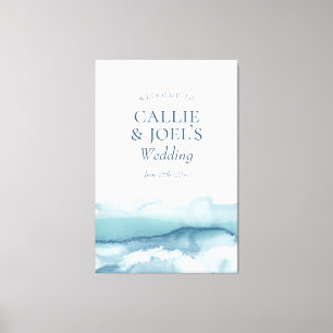Modern Watercolor Blue Ocean Wedding Welcome Sign