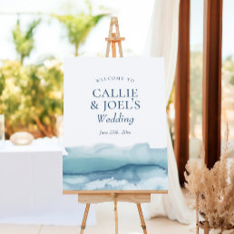 Modern Watercolor Blue Ocean Wedding Welcome Sign