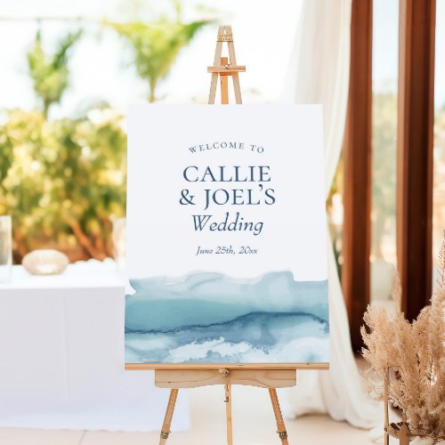 Modern Watercolor Blue Ocean Wedding Welcome Sign
