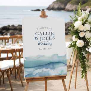 Modern Watercolor Blue Ocean Wedding Welcome Sign