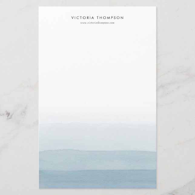 Modern Watercolor Blue Ombre Personalized Stationery (Front)