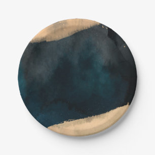 Modern Watercolor Blue & Peach Coral Chic Wedding Paper Plates