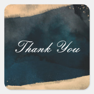 Modern Watercolor Blue & Peach Coral Chic Wedding Square Sticker