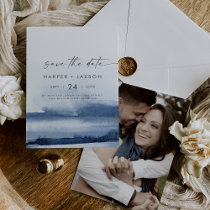 Modern Watercolor | Blue Photo Back Save The Date
