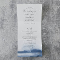 Modern Watercolor | Blue Photo Wedding All In One  Tri-Fold Invitation