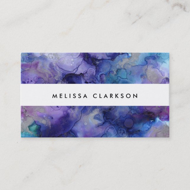 Modern watercolor blue purple splatter professiona business card (Front)