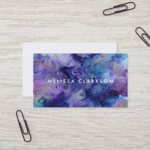 Modern watercolor blue purple splatter splash business card