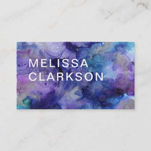 Modern watercolor blue purple splatter splash business card