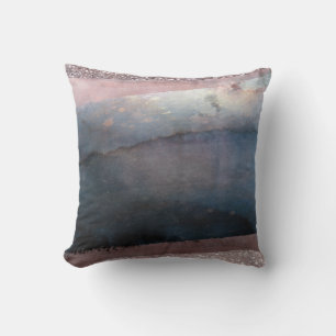 Modern Watercolor Blue & Rose Gold Pink Blush Glam Throw Pillow
