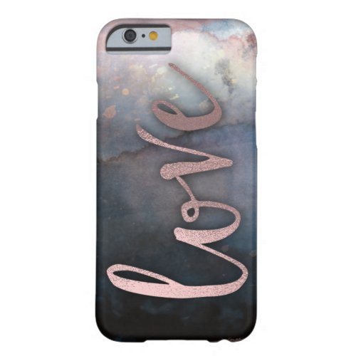 Modern Watercolor Blue  Rose Gold Pink Blush LOVE Barely There iPhone 6 Case