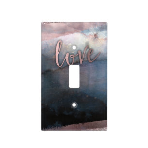 Modern Watercolor Blue & Rose Gold Pink Blush LOVE Light Switch Cover