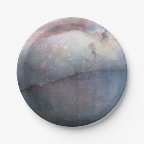 Modern Watercolor Blue  Rose Gold Pink Chic Glam Paper Plates