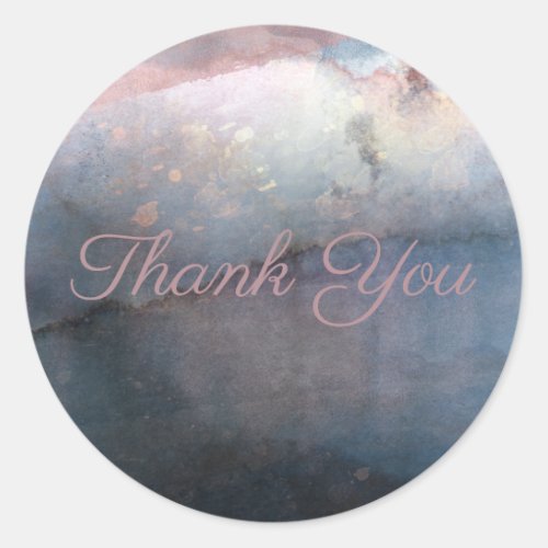Modern Watercolor Blue  Rose Gold Pink Favor Classic Round Sticker